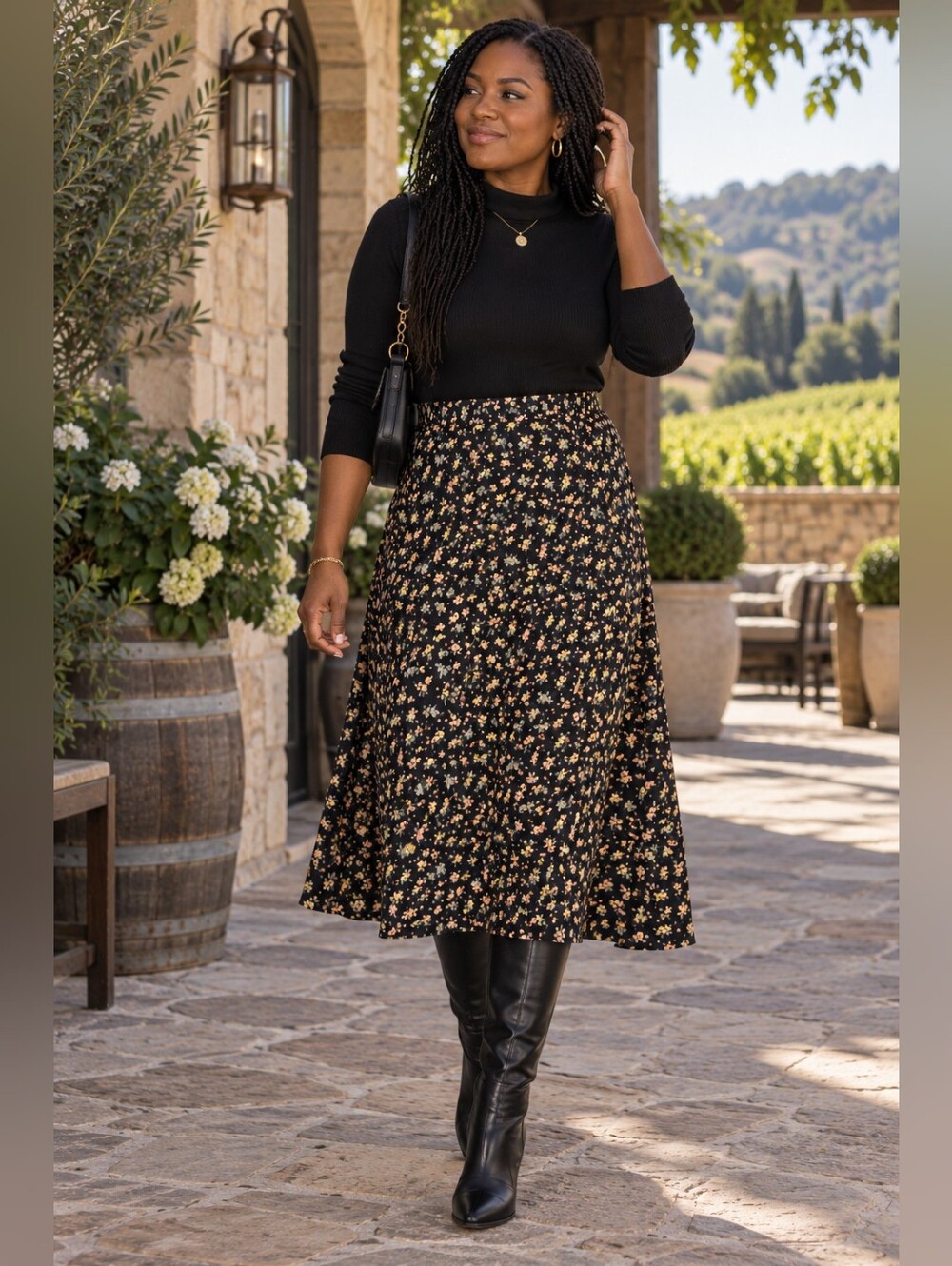 Liz Claiborne Black Floral Midi Skirt